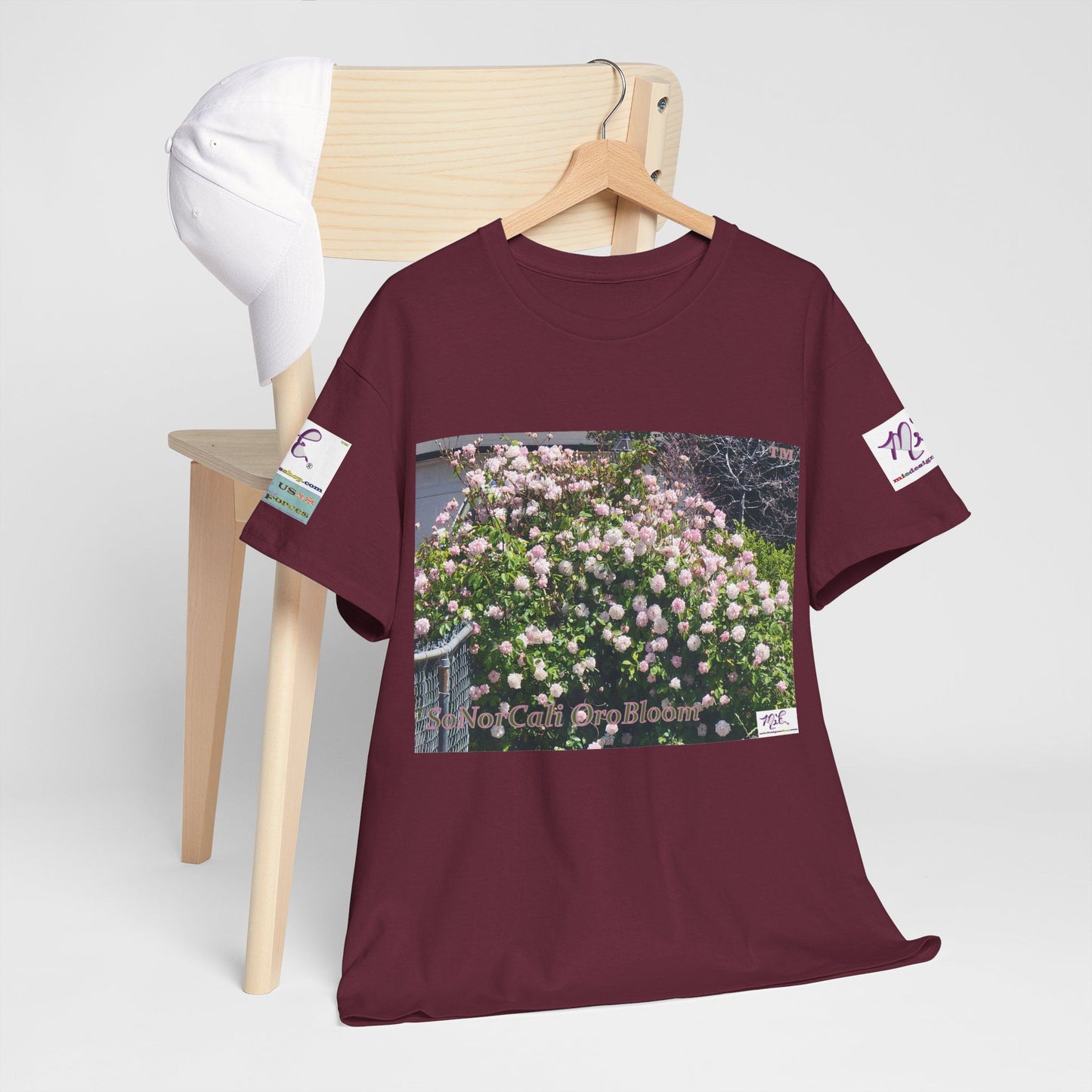 Unisex Heavy Cotton Tee: "SoNorCali(tm)" - "OroBloom(tm)" - Sleeve Logos
