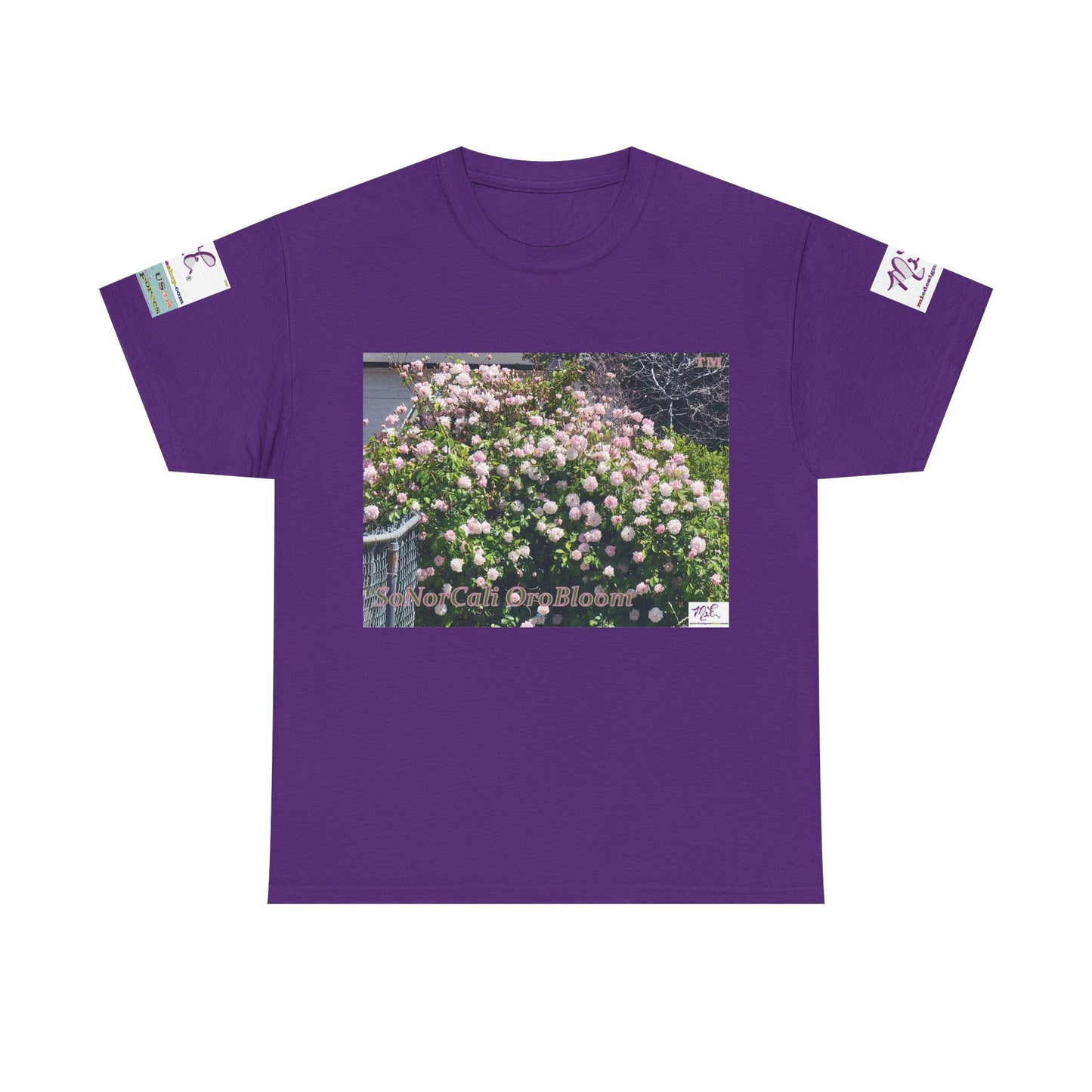 Unisex Heavy Cotton Tee: "SoNorCali(tm)" - "OroBloom(tm)" - Sleeve Logos