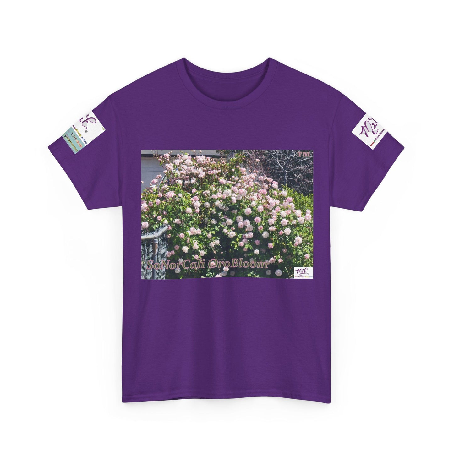 Unisex Heavy Cotton Tee: "SoNorCali(tm)" - "OroBloom(tm)" - Sleeve Logos