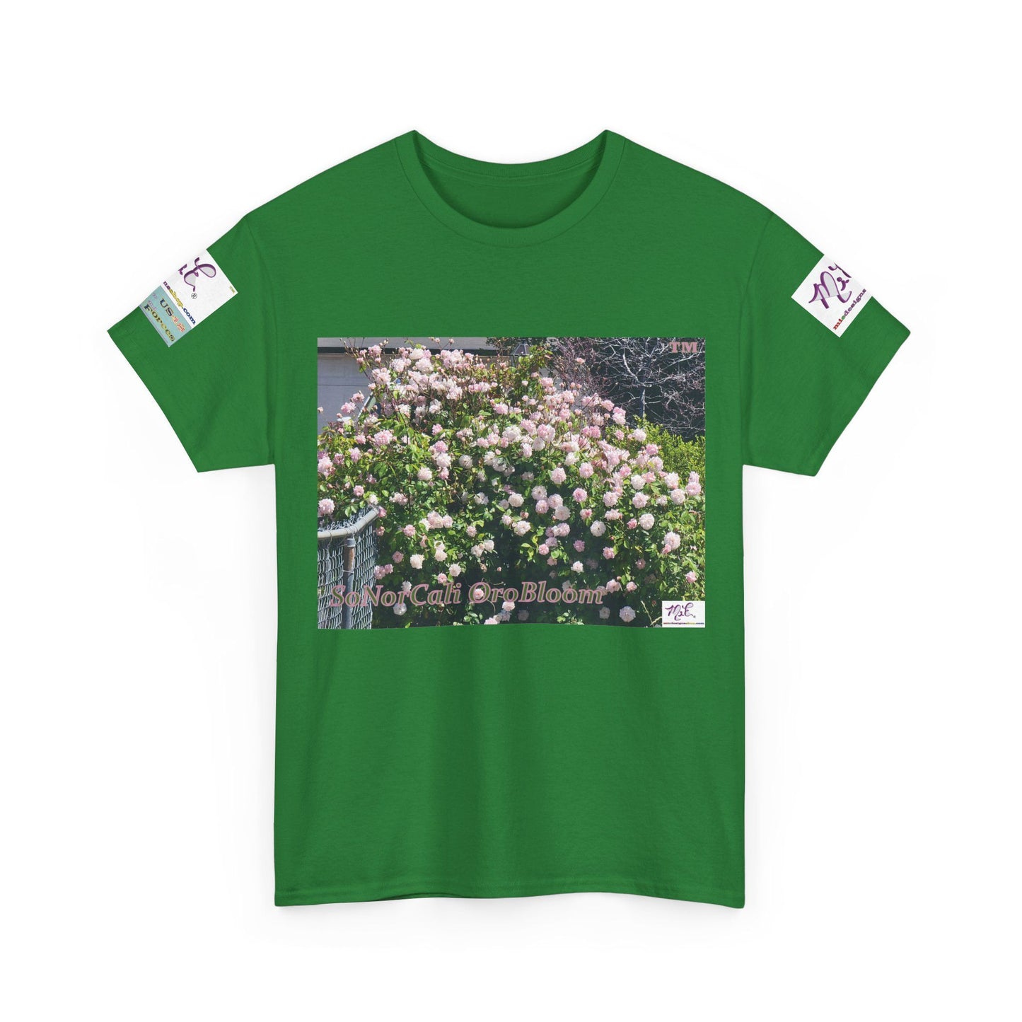 Unisex Heavy Cotton Tee: "SoNorCali(tm)" - "OroBloom(tm)" - Sleeve Logos
