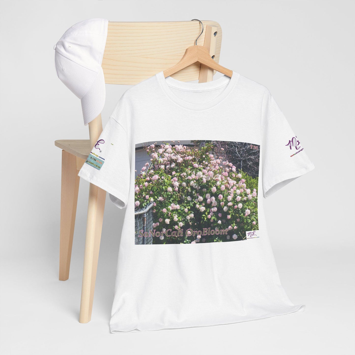 Unisex Heavy Cotton Tee: "SoNorCali(tm)" - "OroBloom(tm)" - Sleeve Logos