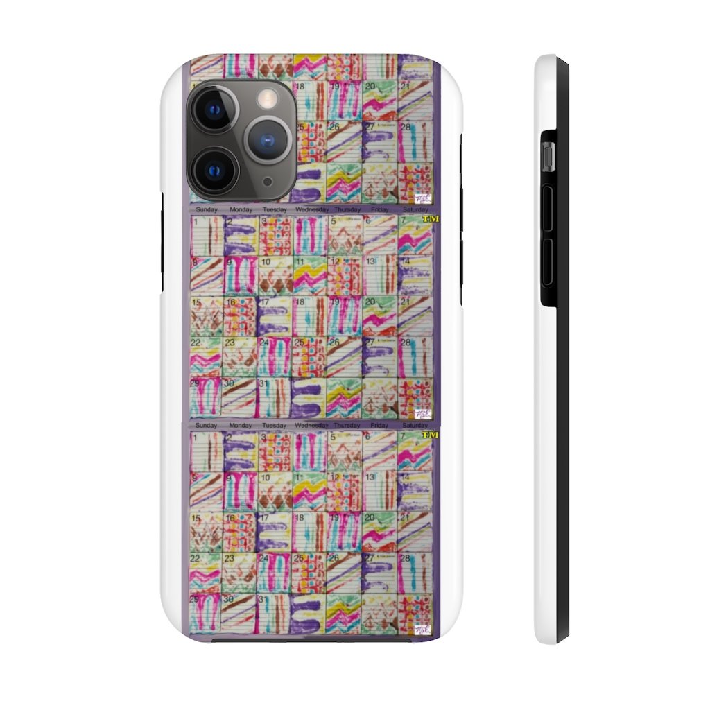 Case Mate Tough Phone Cases: "Psychedelic Calendar(tm)" - Spring - MiE Designs Shop. Stacked continuously, two full and one 2/3 print of colorful calendar "bleed throughs."