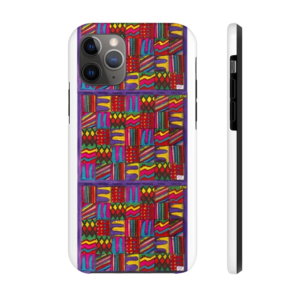 Case Mate Tough Phone Cases: "Psychedelic Calendar(tm)" - Vibrant - MiE Designs Shop. Stacked continuously, two full and one 2/3 print of colorful calendar, fully saturated.