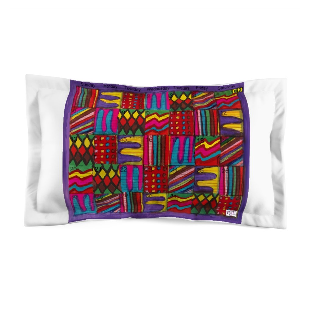 Microfiber Pillow Sham King: Psychedelic Calendar(tm) - Vibrant- No Text - One-sided. White surrounds the calendar of 7 alternating designs.