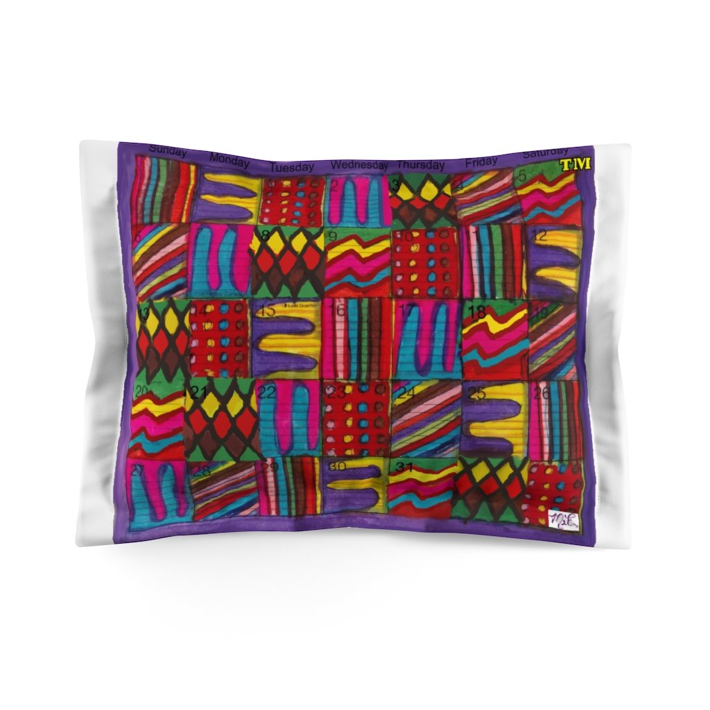 Microfiber Pillow Sham King: Psychedelic Calendar(tm) - Vibrant - No Text - One-sided. White borders the calendar of 7 alternating designs.