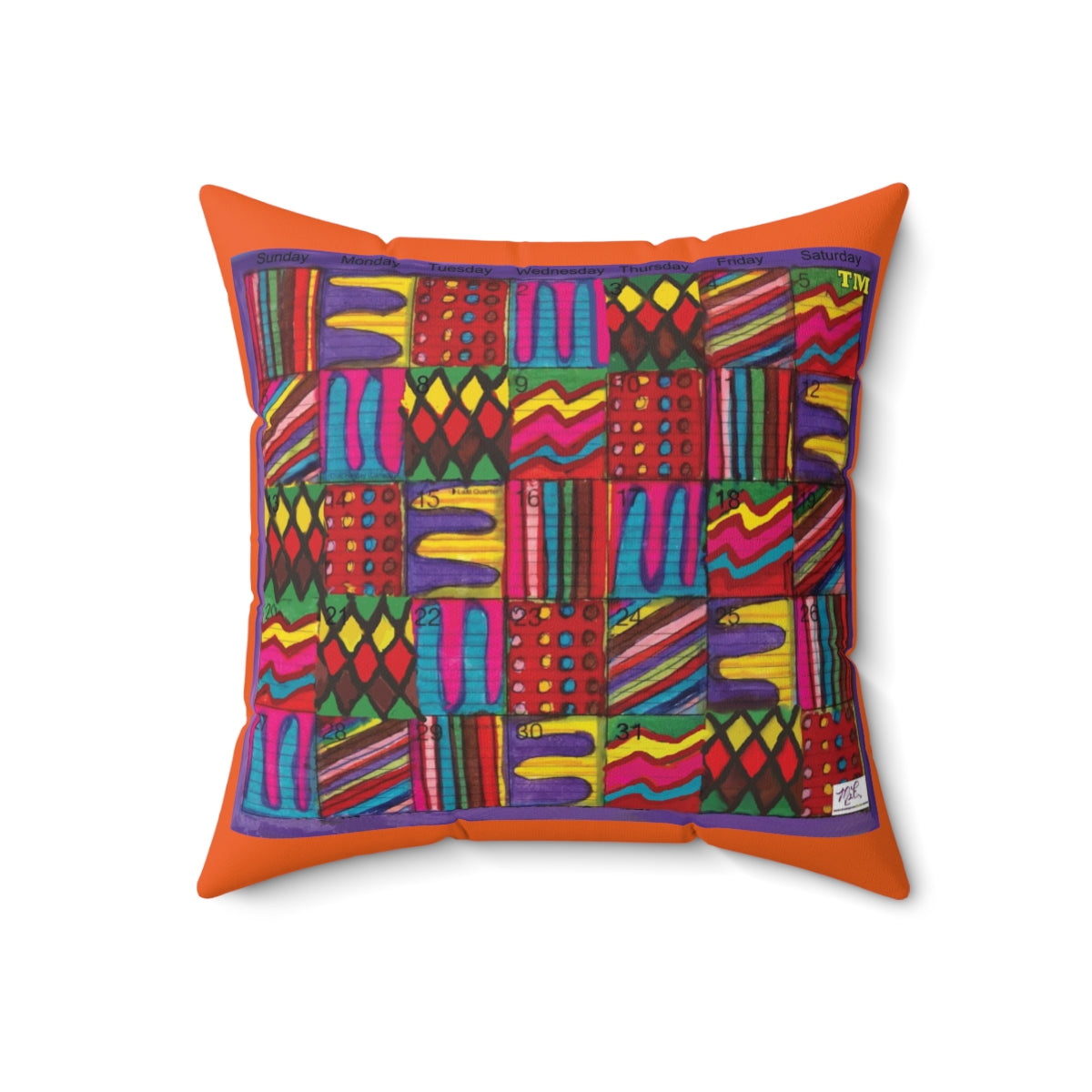 Spun Polyester Square Pillow: Psychedelic Calendar(tm) - Vibrant - No Text