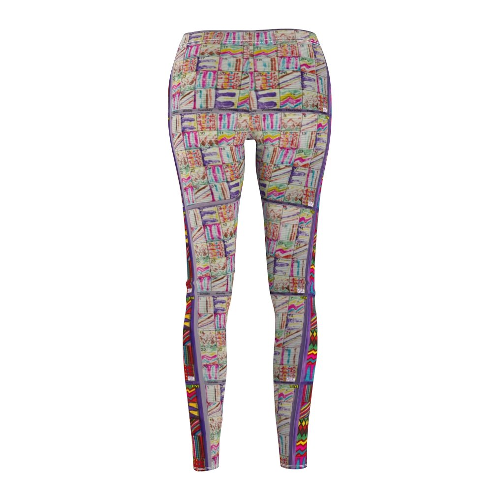 Women's Cut & Sew Casual Leggings: Psychedelic Calendar(tm) - Front Dark Colors - Back Pastels - MiE Designs Shop. Side by side , the dark-colored and pastel versions of the calendar contain alternating mazes inside the days, five prints adjoining to create bands that are dark in the front, pastel in the back.