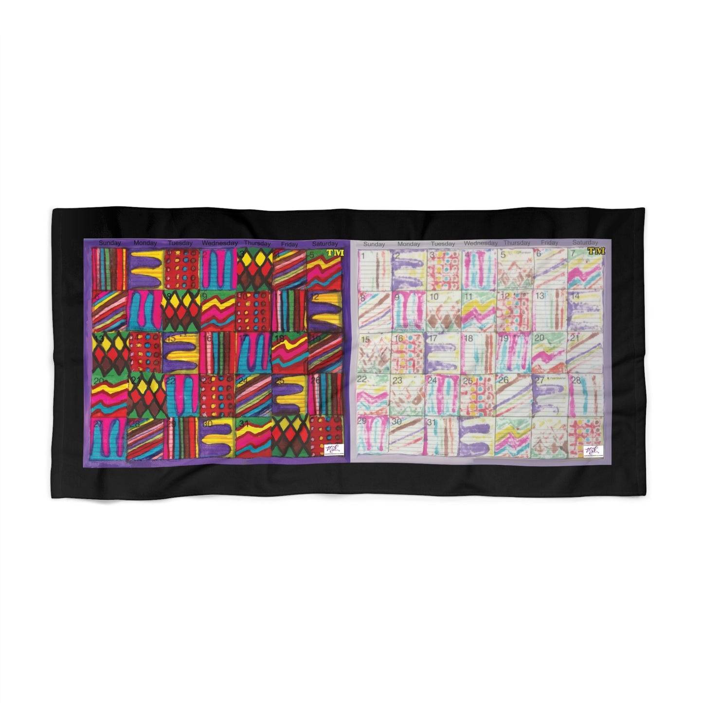 Beach Towel:  "Psychedelic Calendar Vibrant and Seeped(tm)" - Black