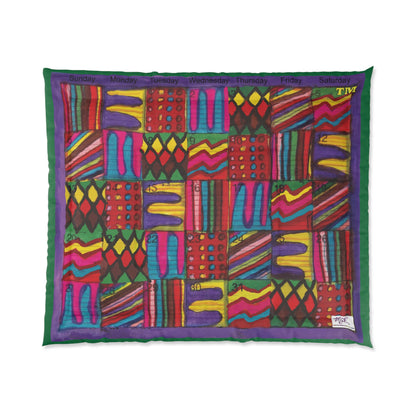 Comforter: "Psychedelic Calendar(tm)" - Vibrant - Four Sizes - Dark Green