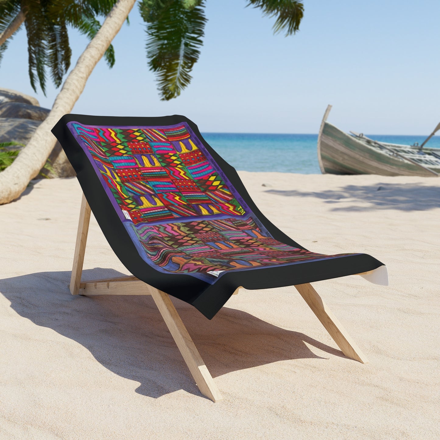 Beach Towel:  "Psychedelic Calendar(tm)" - Vibrant and Muted - Black Background