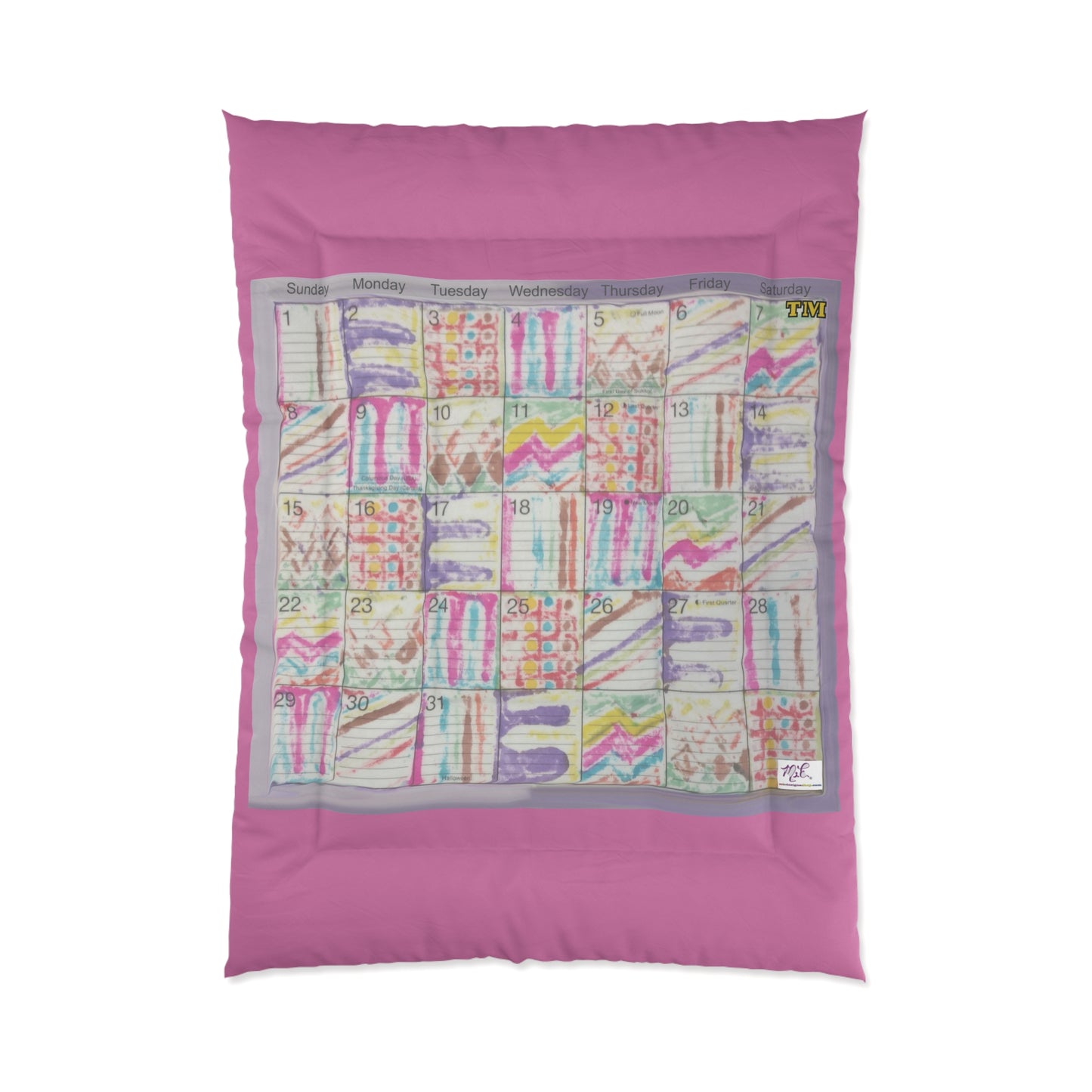 Comforter: "Psychedelic Calendar Seeped(tm)"- Four Sizes - Pink