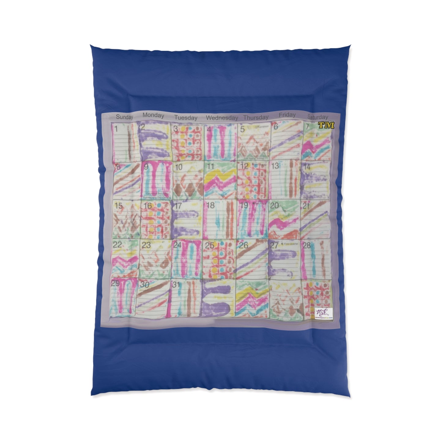 Comforter: "Psychedelic Calendar Seeped(tm)" - Four Sizes - Dark Blue