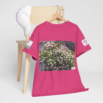 Unisex Heavy Cotton Tee:  "SoNorCali(tm)" - "OroBloom(tm)" - Sleeve Logos