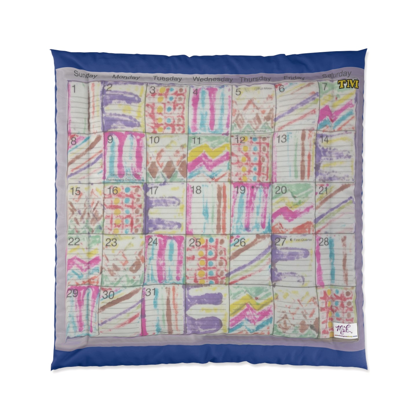 Comforter: "Psychedelic Calendar Seeped(tm)" - Four Sizes - Dark Blue
