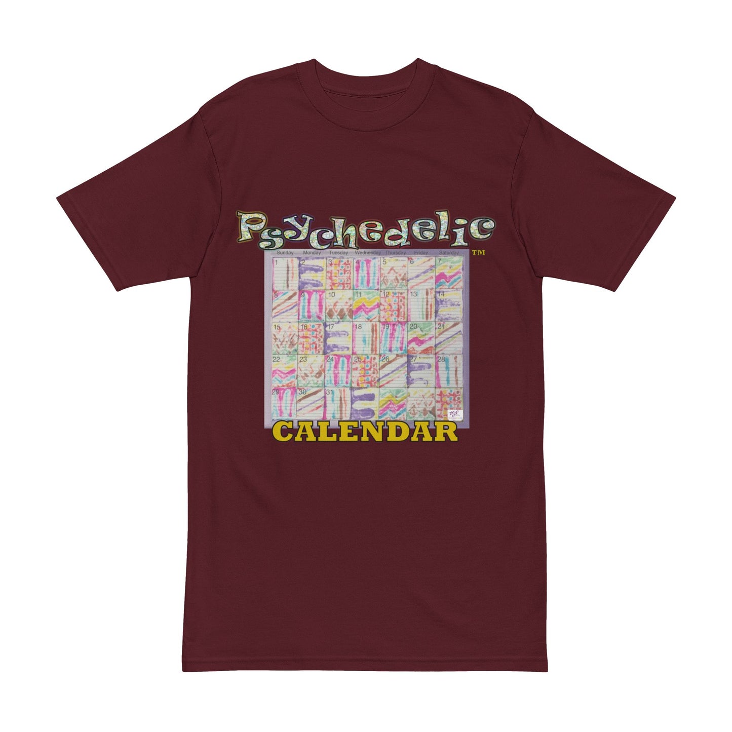 Men's Heavyweight Tee: "Psychedelic Calendar Seeped(tm)" - Five Colors