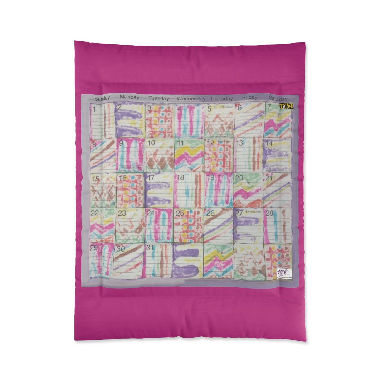 Comforter: "Psychedelic Calendar Seeped(tm)" - Four Sizes - Dark Pink