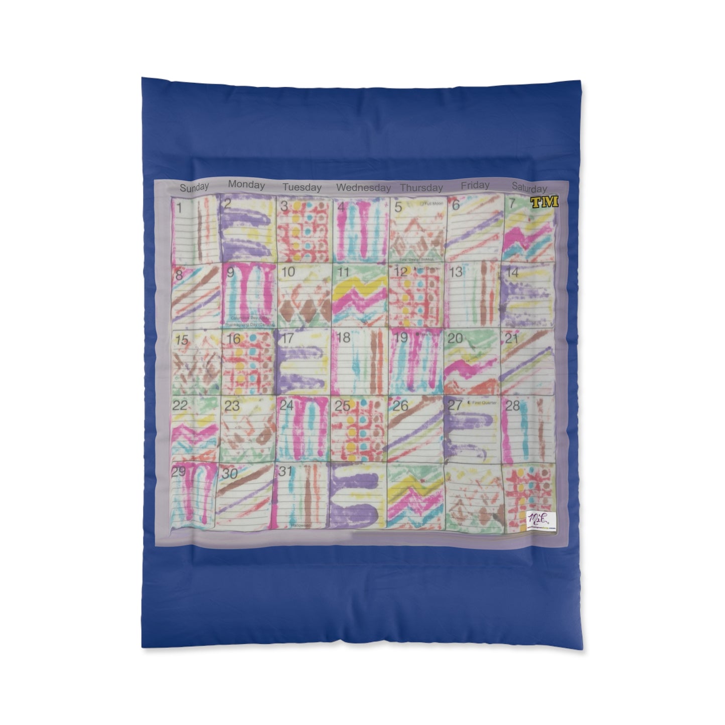 Comforter: "Psychedelic Calendar Seeped(tm)" - Four Sizes - Dark Blue