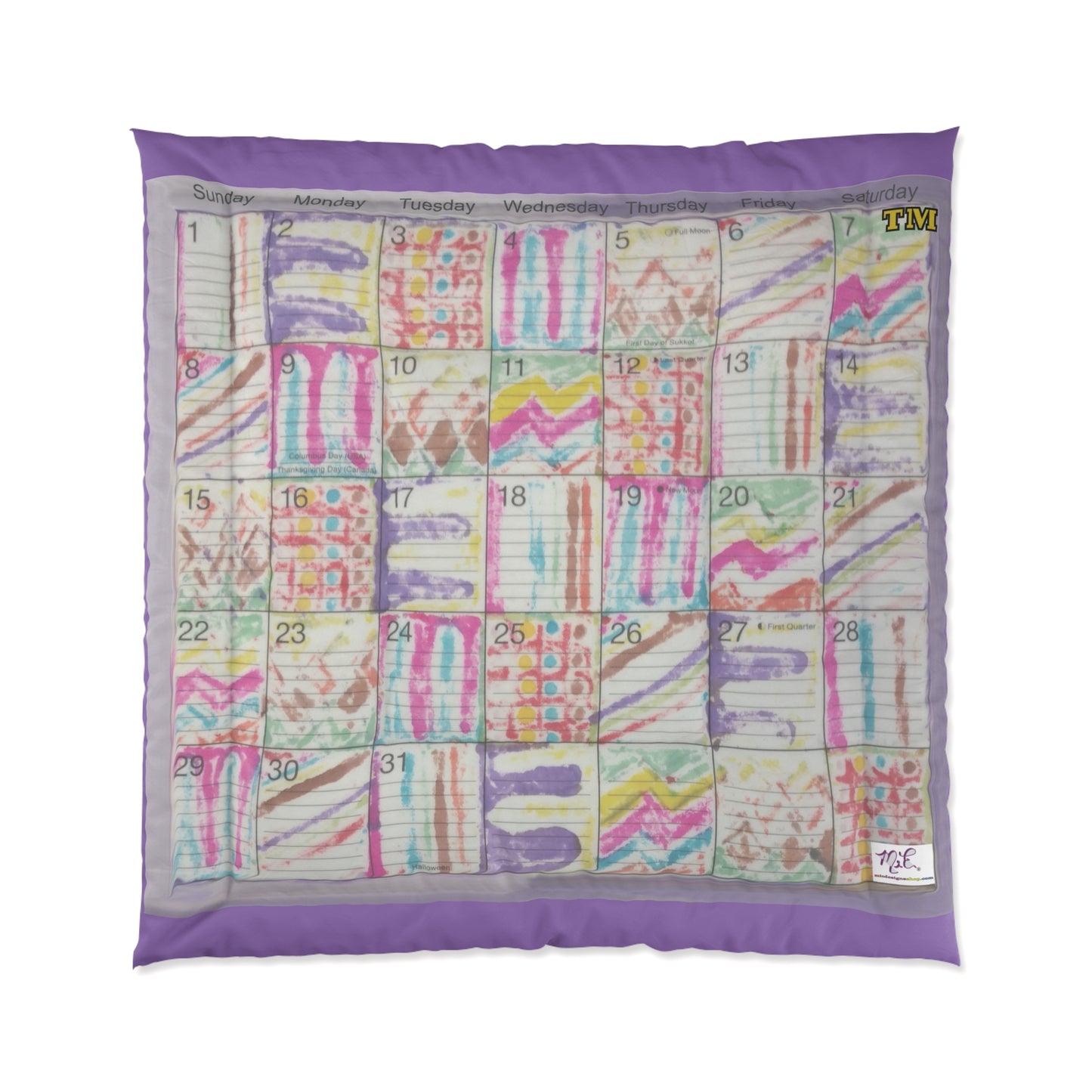 Comforter: "Psychedelic Calendar Seeped(tm)" - Four Sizes - Lavendar