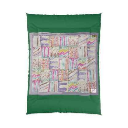 Comforter: "Psychedelic Calendar Seeped(tm)"  - Four Sizes - Dark Green