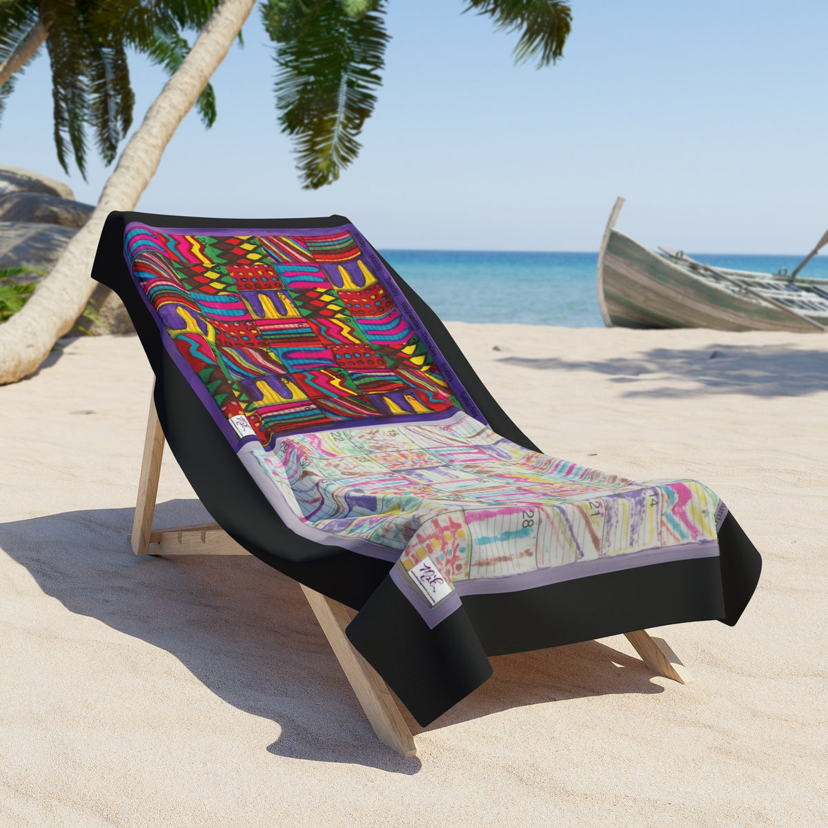 Beach Towel:  "Psychedelic Calendar Vibrant and Seeped(tm)" - Black