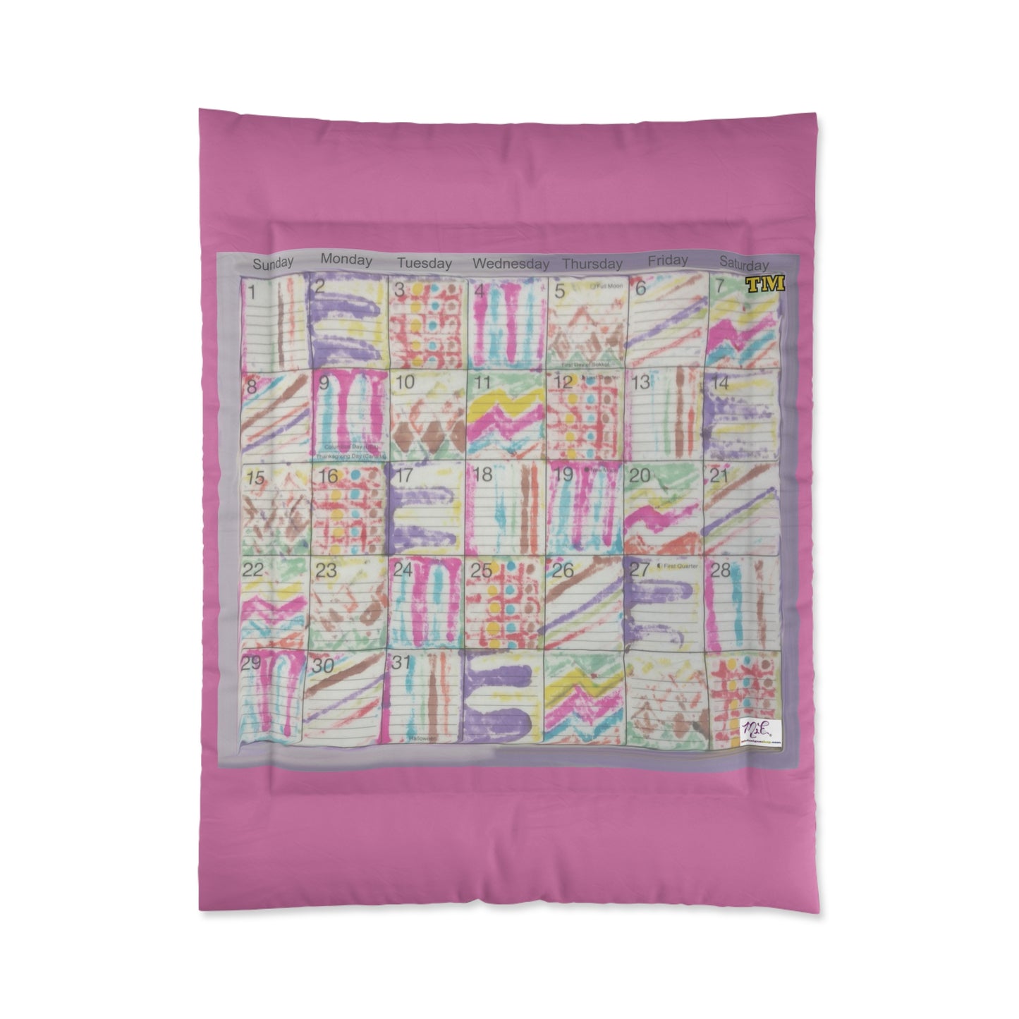 Comforter: "Psychedelic Calendar Seeped(tm)"- Four Sizes - Pink