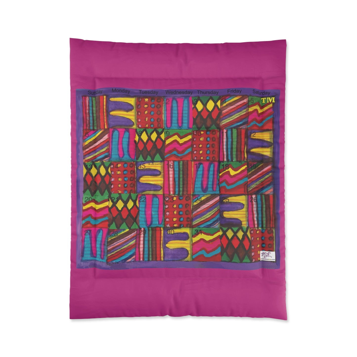 Comforter: "Psychedelic Calendar Vibrant(tm)" - Four Sizes - Dark Pink