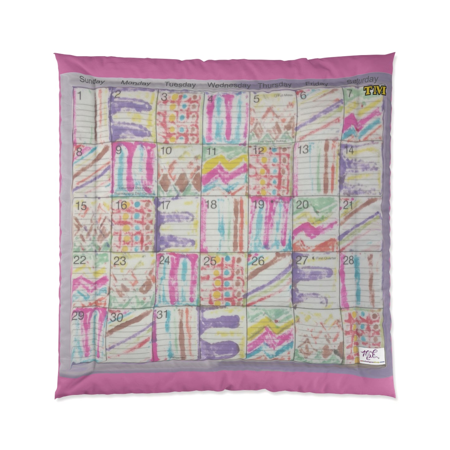 Comforter: "Psychedelic Calendar Seeped(tm)"- Four Sizes - Pink