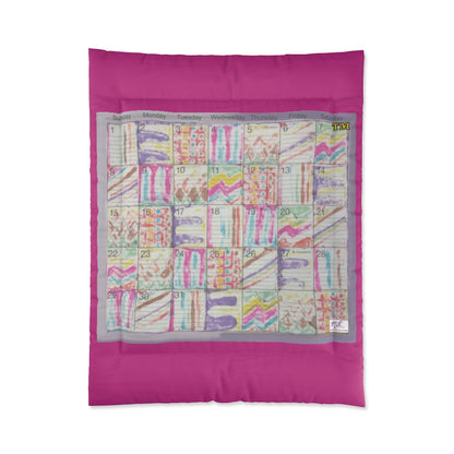 Comforter: Psychedelic Calendar(tm) - Seeped - 68x88 - MiE Designs Shop. Thick dark pink bars above/below calendar. Flat