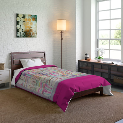 Comforter: Psychedelic Calendar(tm) - Seeped - 68x88 - MiE Designs Shop. Thick dark pink bars above/below calendar. Bedroom