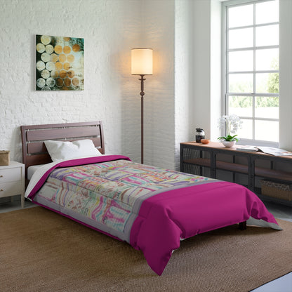 Comforter: Psychedelic Calendar(tm) - Seeped - 68x92 - MiE Designs Shop. Thick dark pink bars above/below calendar. Bedroom