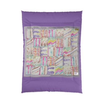 Comforter: Psychedelic Calendar(tm) - Seeped - 68x92 - MiE Designs Shop. Thick lavender bars above/below calendar. Flat