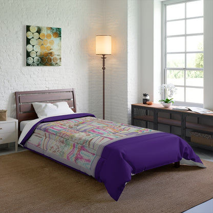 Comforter: Psychedelic Calendar(tm) - Seeped - 68x92 - MiE Designs Shop. Thick purple bars above/below calendar. Bedroom