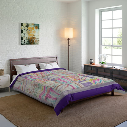 Comforter: Psychedelic Calendar(tm) - Seeped - 88x88 - MiE Designs Shop. Thin purple bars above/below calendar. Bedroom