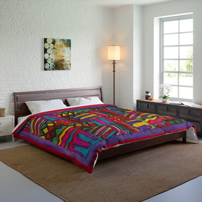 Comforter: Psychedelic Calendar(tm) - Vibrant - 104x88 - MiE Designs Shop. Barely visible red edges around calendar. Bedroom