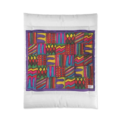 Comforter: Psychedelic Calendar(tm) - Vibrant - 68x88 - MiE Designs Shop. Thick white bars above/below calendar. Flat
