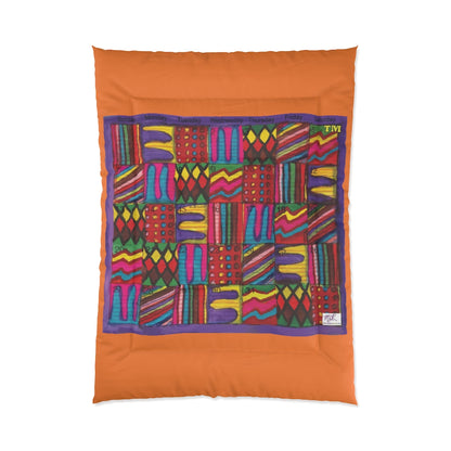 Comforter: Psychedelic Calendar(tm) - Vibrant - 68x92 - MiE Designs Shop. Thick orange bars above/below calendar. Flat