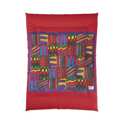 Comforter: Psychedelic Calendar(tm) - Vibrant - 68x92 - MiE Designs Shop. Thick red bars above/below calendar. Flat