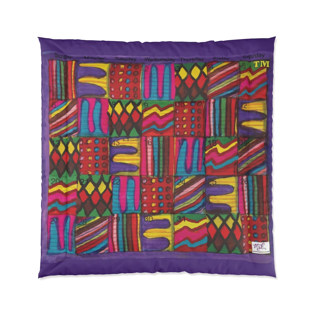 Comforter: "Psychedelic Calendar Vibrant(tm)" - Four Sizes - Purple