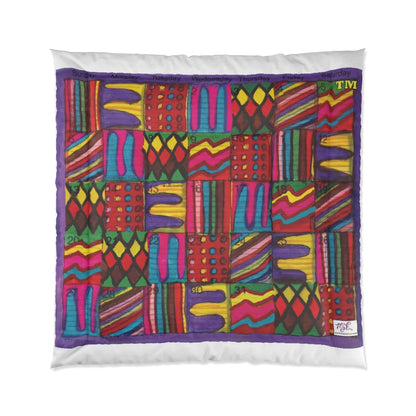 Comforter: Psychedelic Calendar(tm) - Vibrant - 88x88 - MiE Designs Shop. Thin white bars above/below calendar. Flat