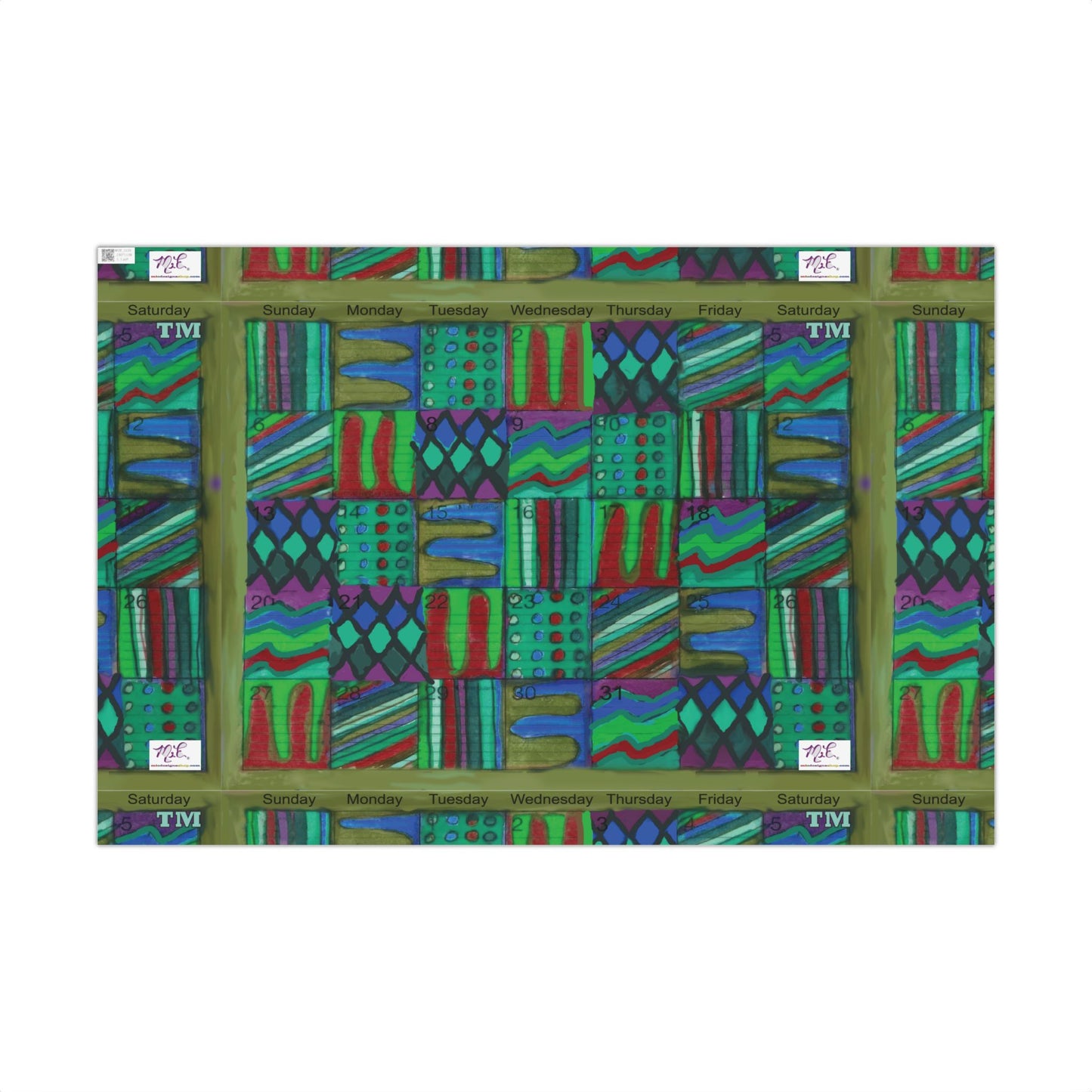 Gift Wrap Papers - "Psychedelic Calendar Chilled(tm)" - Large Square - Three Sizes