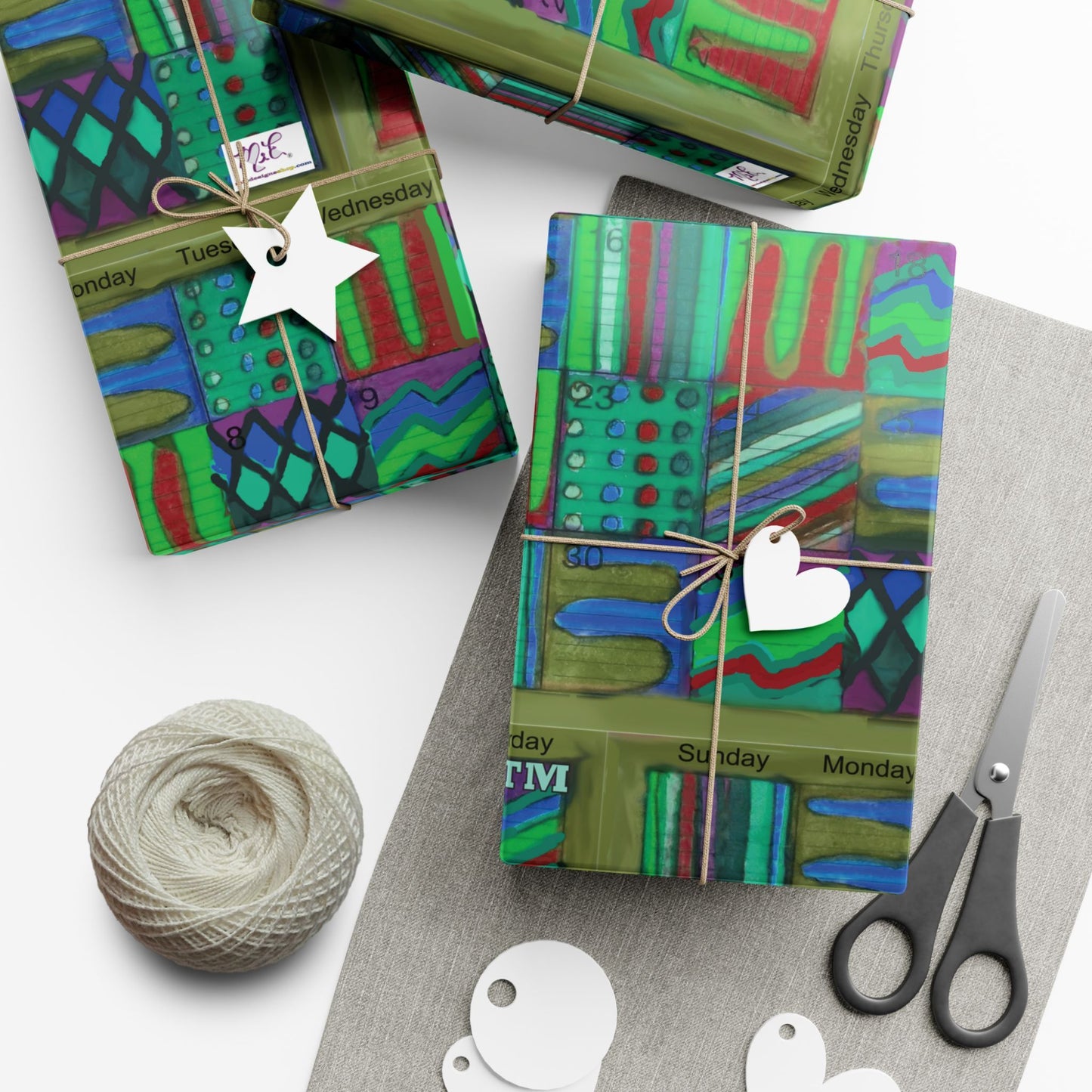 Gift Wrap Papers - "Psychedelic Calendar Chilled(tm)" - Medium Square - Three Sizes