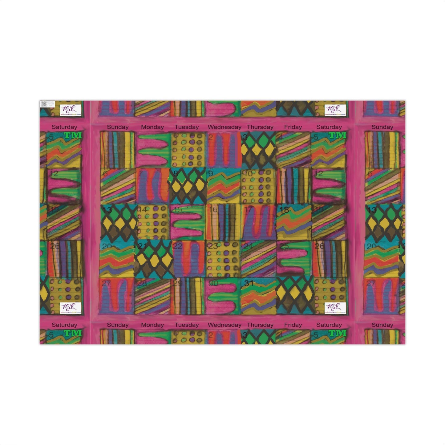 Gift Wrap Papers - "Psychedelic Calendar Garden(tm)" - Large Square - Three Sizes