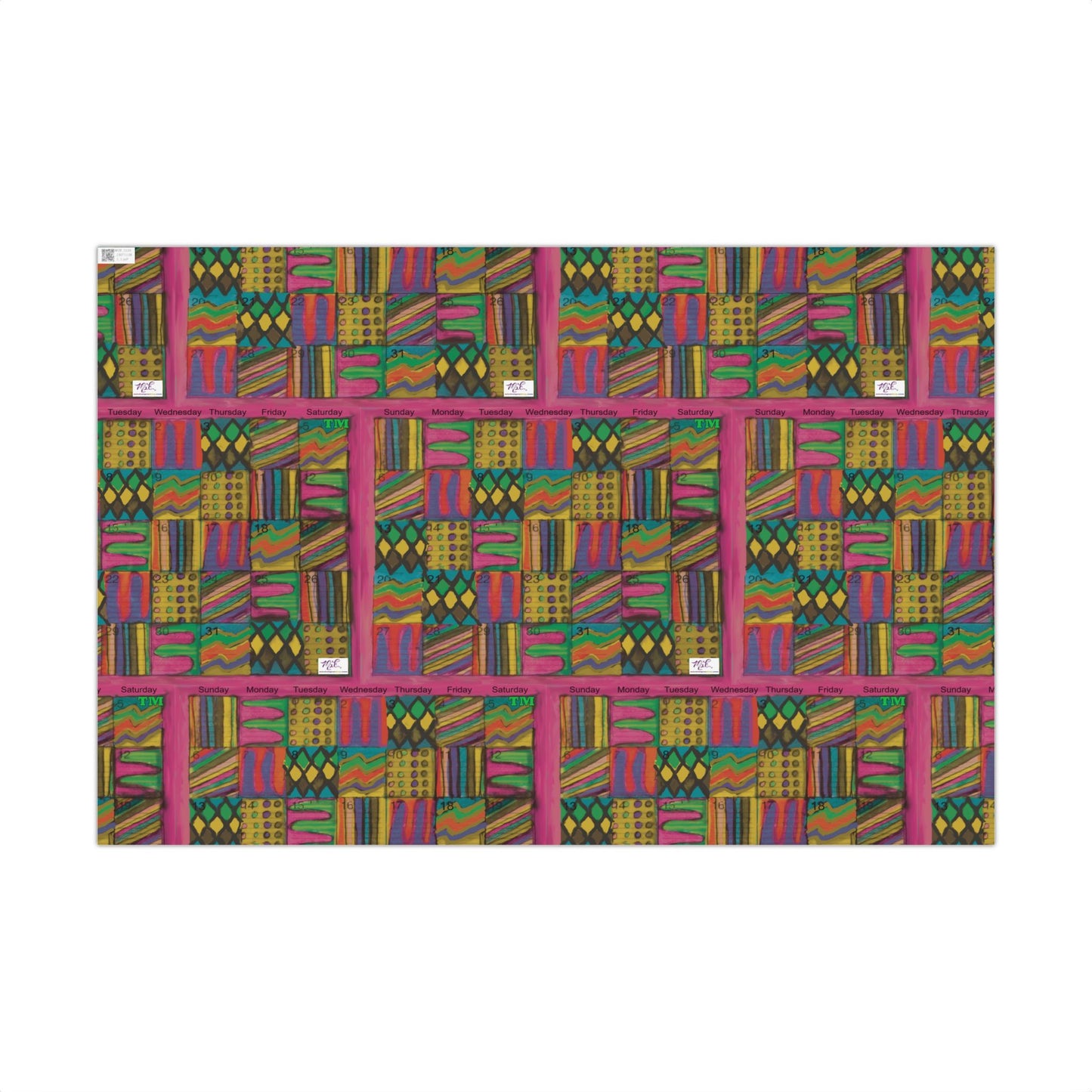 Gift Wrap Papers - "Psychedelic Calendar Garden(tm)" - Medium Square - Three Sizes