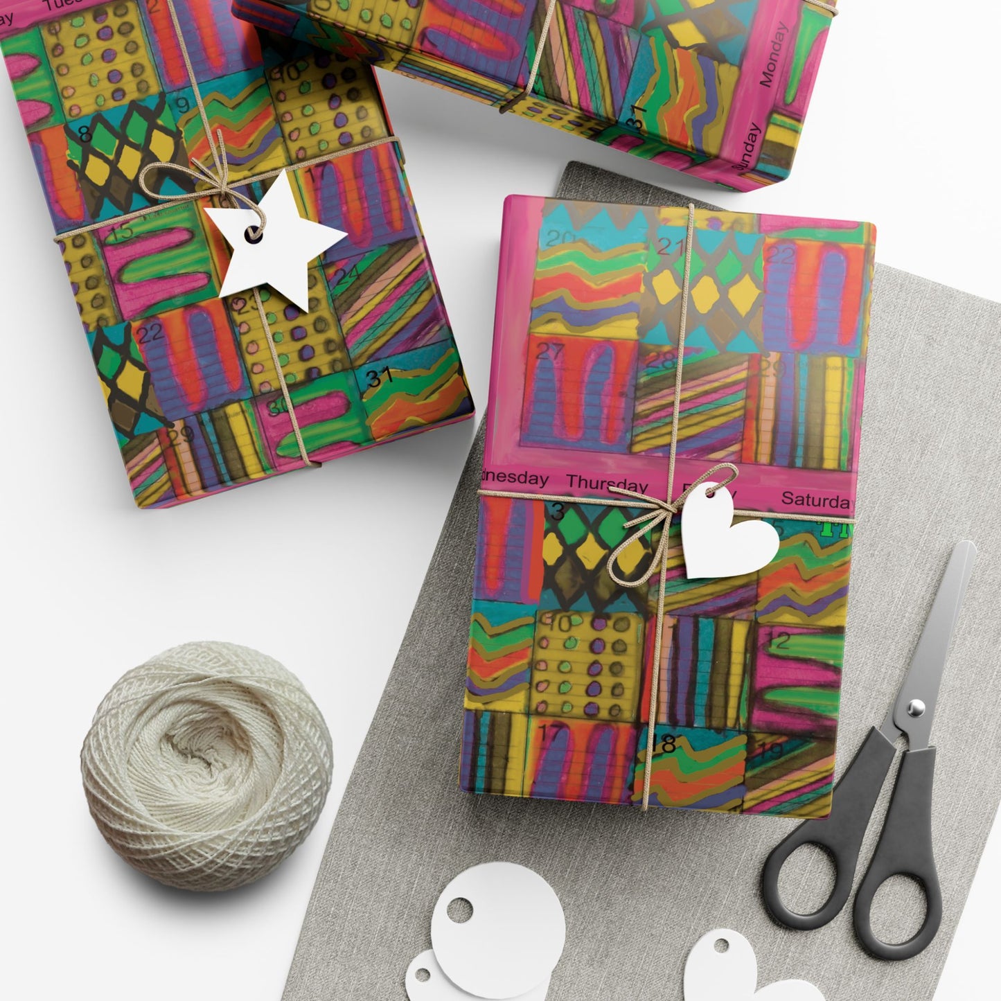 Gift Wrap Papers - "Psychedelic Calendar Garden(tm)" - Medium Square - Three Sizes
