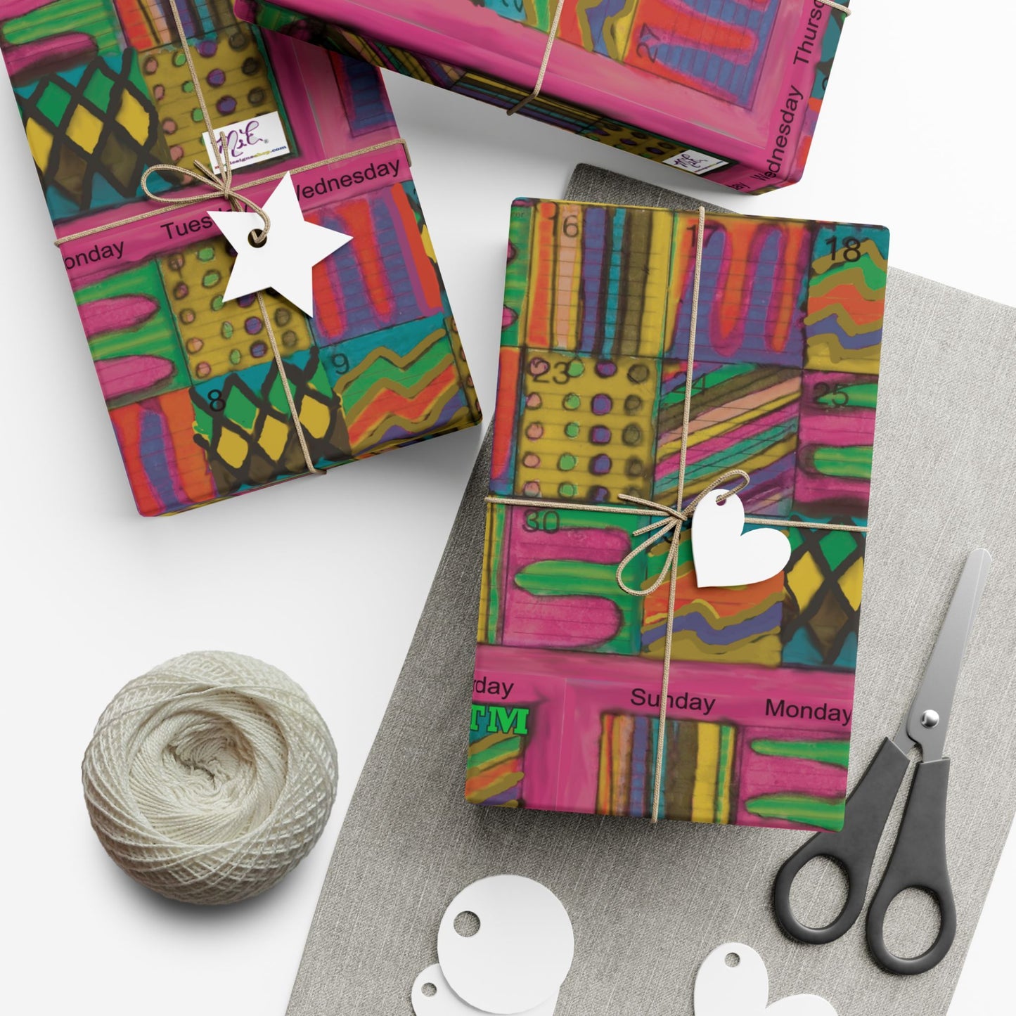 Gift Wrap Papers - "Psychedelic Calendar Garden(tm)" - Medium Square - Three Sizes
