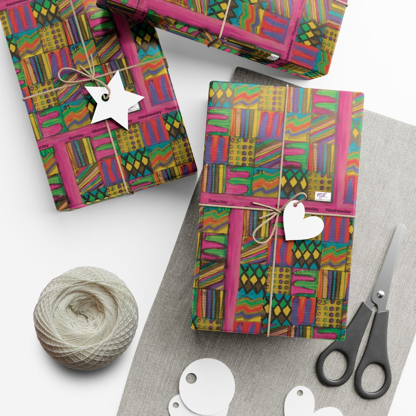 Gift Wrap Papers - "Psychedelic Calendar Garden(tm)" - Small Square - Three Sizes