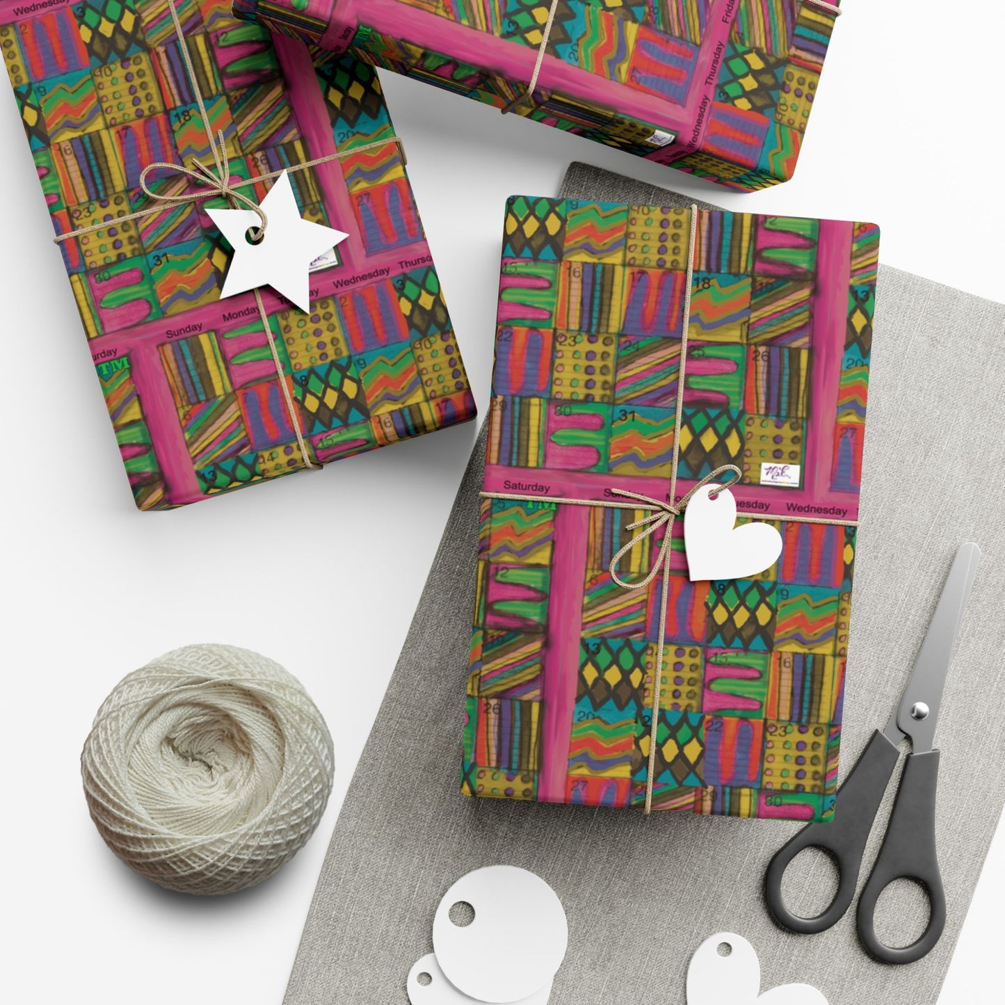 Gift Wrap Papers - "Psychedelic Calendar Garden(tm)" - Small Square - Three Sizes