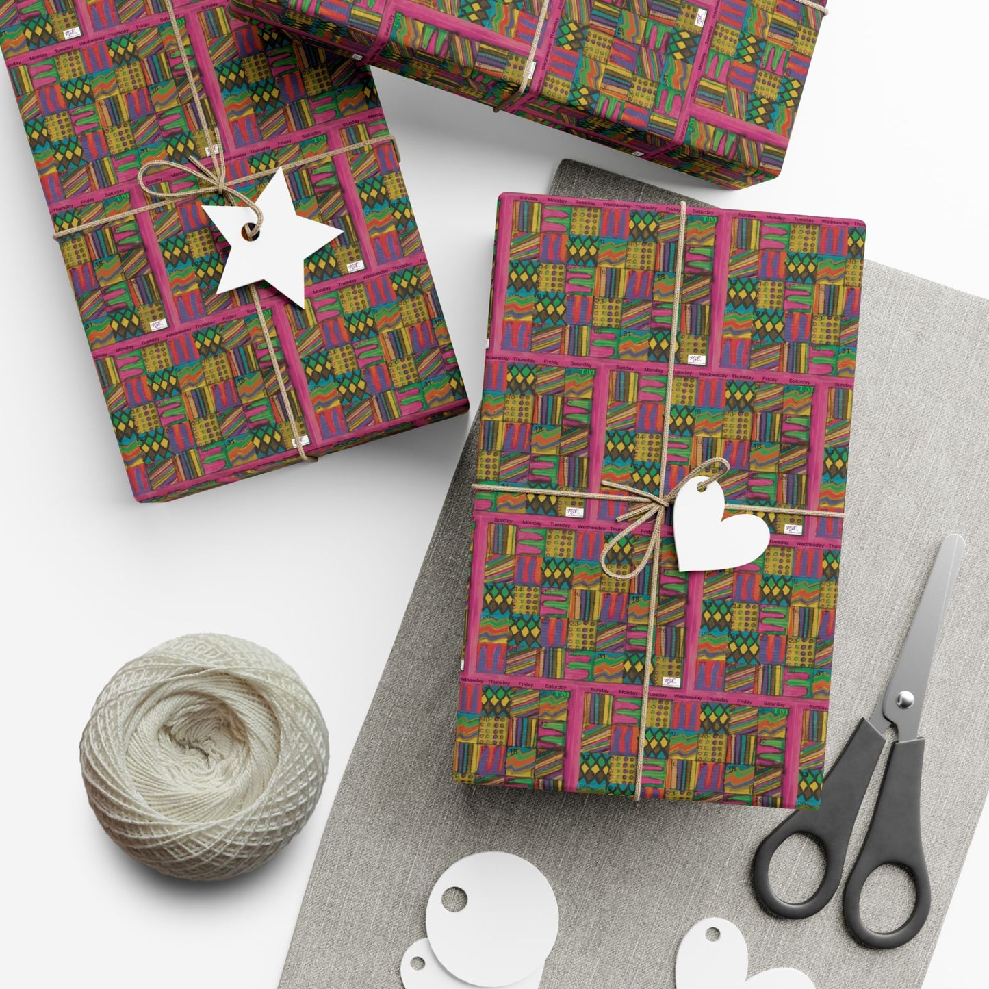 Gift Wrap Papers - "Psychedelic Calendar Garden(tm)" - Small Square - Three Sizes