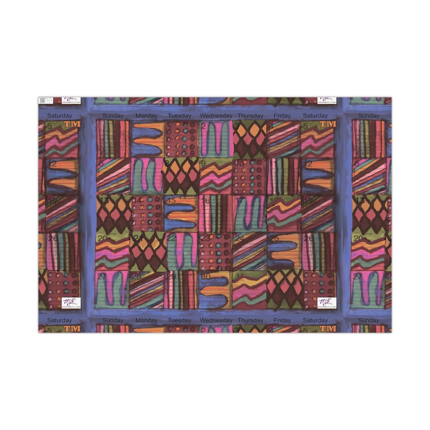 Gift Wrap Papers - "Psychedelic Calendar Muted(tm)" - Large Square - Three Sizes