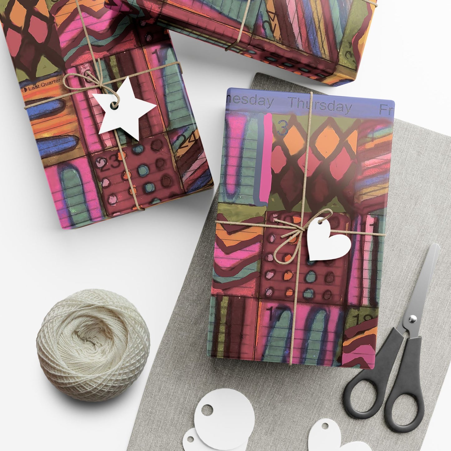 Gift Wrap Papers - "Psychedelic Calendar Muted(tm)" - Large Square - Three Sizes